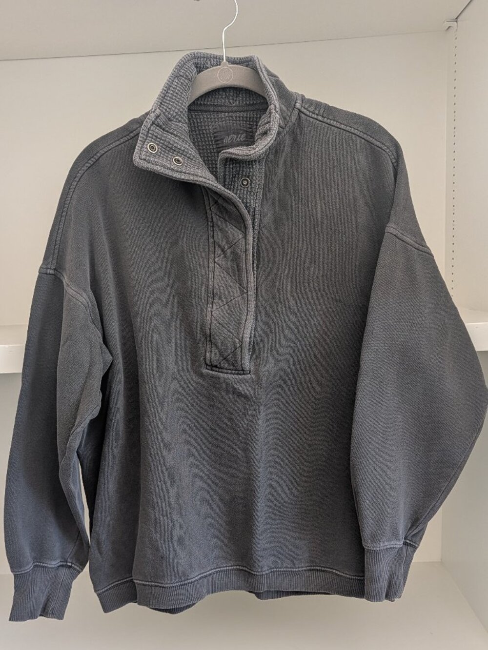 Aerie Getaway Snap Henley Pullover Sweatshirt w/ Waffle Weave Collar